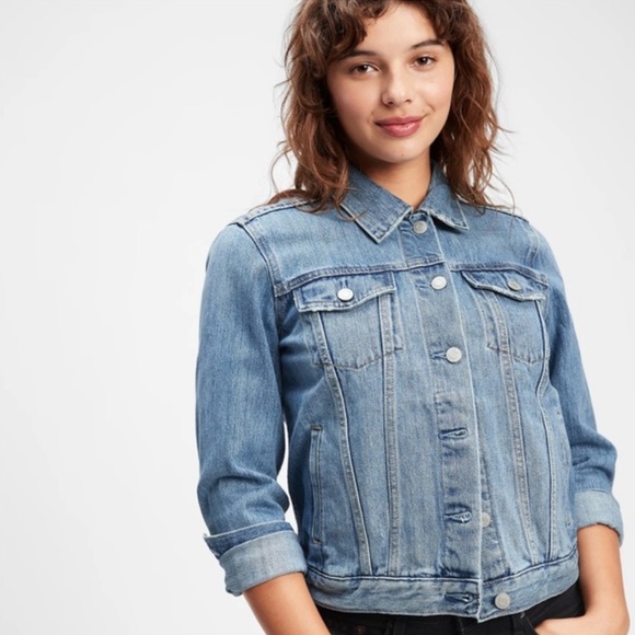 GAP | Women’s Light Blue Denim GAP Stretch Button Front Trucker Jacket Size M - Picture 16 of 16